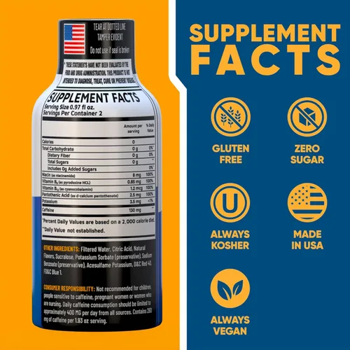Miniatura 2 de Blue Raspberry Extra Strength Energy Shot 12 unidades – 260 mg de cafeína natural B12 B6 – Apoyo de energía y enfoque – 2 porciones sin azúcar Té