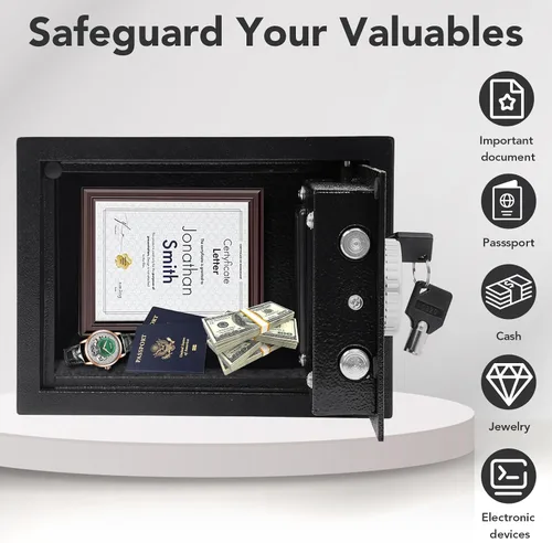 Miniatura 3 de Caja de seguridad de acero de 0.21 pies cúbicos con teclado digital, caja fuerte electrónica para el hogar, oficina, hotel, negocios, dinero