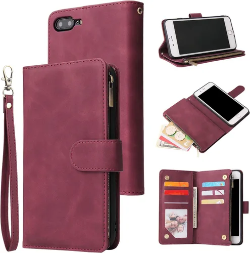 Miniatura 22 de UEEBAI - Cartera clásica de cuero sintético con cierre magnético, funda de iPhone con cierre