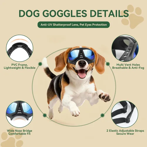 Miniatura 3 de Gafas de sol para perros de razas pequeñas a medianas, lentes de sol para perros pequeños, protección UV, resistente al viento, a prueba de nieve