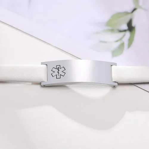 Miniatura 63 de MPRAINBOW Pulsera de alerta médica personalizada para mujer, correa de reloj de cuero genuino, grabado de doble cara, diabetes, epilepsia, joyería
