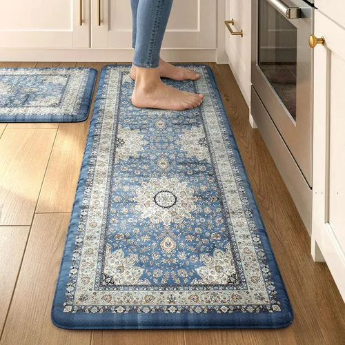 Miniatura 40 de Collive Alfombras y Tapetes Boho para Cocina 2 PIEZAS Alfombra Antifatiga Acolchada, Juego de 2 Alfombras de Cocina Impermeables Antideslizantes