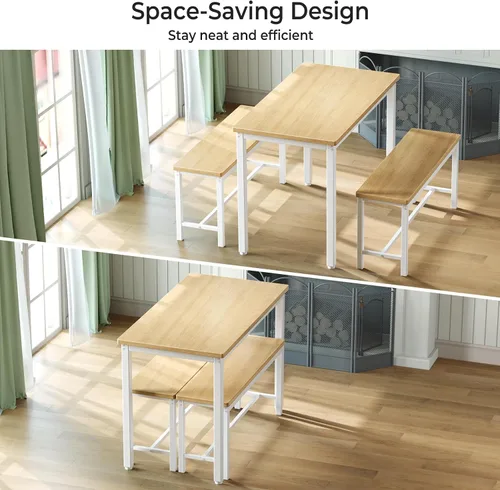 Miniatura 3 de Tatub Juego de mesa de comedor para 4, mesa de cocina de 3 piezas con 2 bancos, juego de mesa de comedor que ahorra espacio para rincón de desayuno
