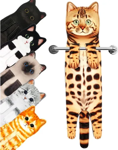 Miniatura 22 de PAT JUUMG - Toallas graciosas de mano con forma de gato para decoración de baño y cocina, toallas decorativas colgantes para la cara, súper