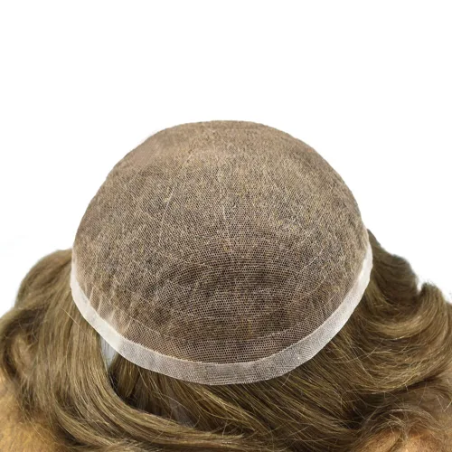 Miniatura 227 de Toupee para hombres nudos blanqueados hombres toupee hairpieces europeo virgen sistema de reemplazo de cabello humano suave encaje francés hombres
