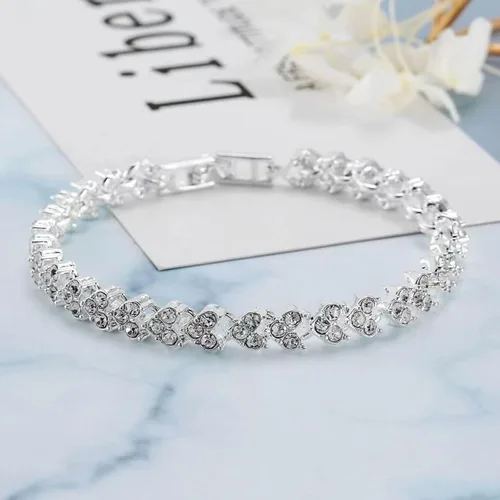 Miniatura 6 de Tatibana Crystal Wedding Jewelry Set, Silver Necklace Earrings Bracelet Crystal Bridal Wedding Jewelry Sets for Brides Bridesmaid Prom Costume
