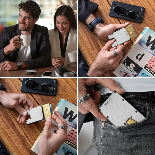 Miniatura 3 de Fidelo Billetera minimalista para hombre Cartera delgada con bloqueo RFID para tarjetas de crédito hecha de aluminio 7075. La cartera compacta