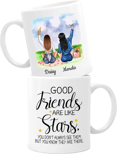 Taza de café con texto en inglés "Good Friends Are Like Stars", tazas de café personalizadas para mujeres, elige nombre, taza de amistad Los buenos