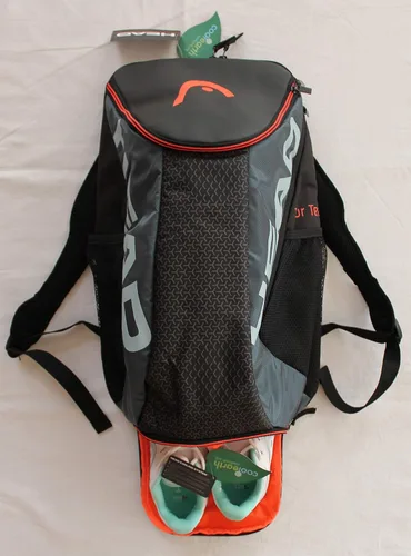 Miniatura 3 de Mochila de Tenis HEAD Tour Team, Bolsa de Transporte para 2 Raquetas con Correas Acolchadas para el Hombro y Compartimento para Zapatos - Negro/Gris.