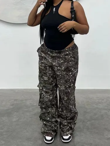 Miniatura 4 de Famnbro Womens Camouflage Cargo Pants Baggy Camo Print Wide Leg Trousers Army Fatigue Pants