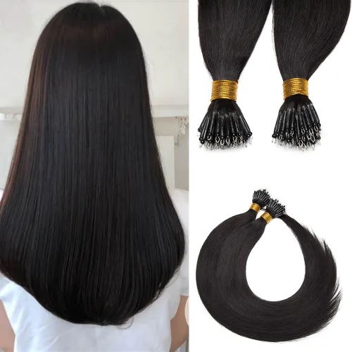 Miniatura 44 de SEGO Extensiones de cabello humano con micro cuentas, extensiones de cabello humano con micro bucle, lacio, natural, fusión fría, 1.76 oz/paquete