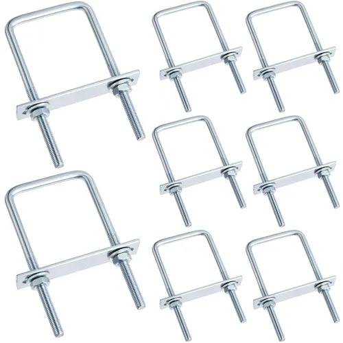 Miniatura 8 de Hotop Juego de 8 pernos cuadrados en U M8 de acero al carbono con tuercas, placa de marco, arandelas redondas para remolques de velero, tubo