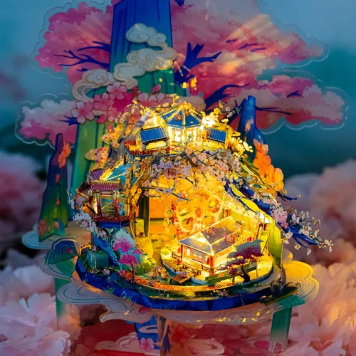 Miniatura 8 de MU Rompecabezas de metal 3D Peach Blossom Palace Fairyland, kit de modelo para adultos para construir base, kit de bricolaje para regalo