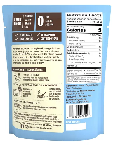 Miniatura 2 de Miracle Noodle Pasta de espagueti orgánica lista para comer, 7 oz (paquete de 6), fideos Shirataki de Konjac a base de plantas, 5 calorías, 1g