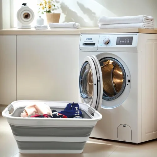 Miniatura 2 de SAMMART Cesta plegable de plástico para la ropa sucia de 42 litros, contenedor de almacenamiento plegable y organizador, tina de lavado portátil