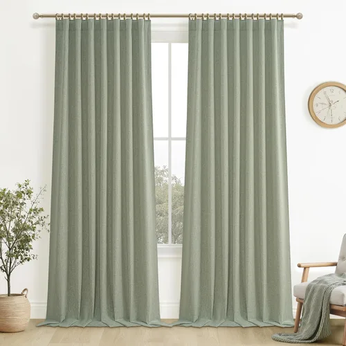 Miniatura 62 de Cortinas opacas extraanchas, 2 paneles para puertas corredizas de vidrio, moderna mezcla de lino plisado pesado, piso a techo, ventanas grandes, 70