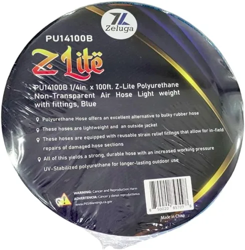 Miniatura 2 de Zeluga Manguera de aire de poliuretano no transparente 21-314 de 1/4 pulgadas x 100 pies, con accesorios, extremadamente ligera, color azul