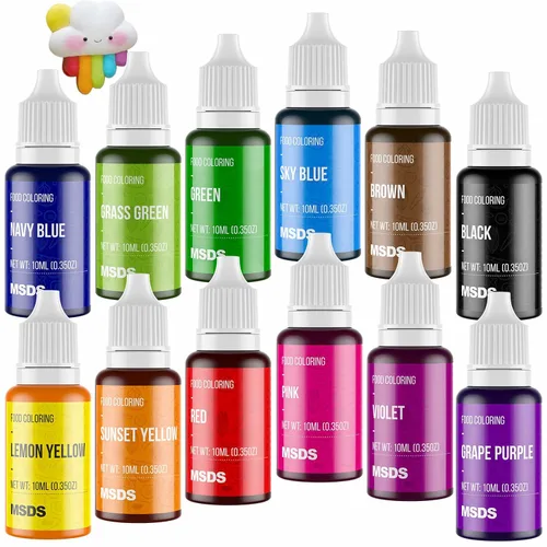 Nomeca Juego de 12 colorantes alimentarios, color líquido para decorar pasteles de grado alimenticio vibrante para hornear, huevos de Pascua,
