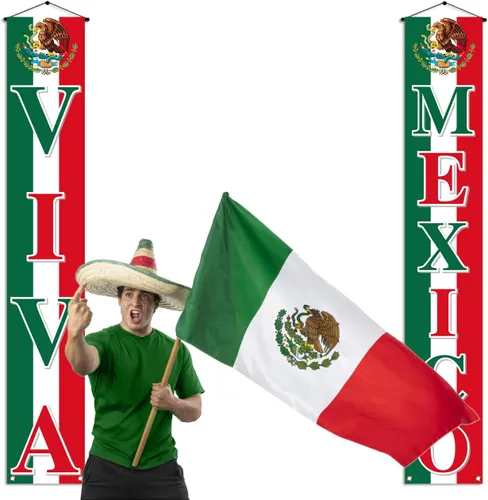 Miniatura 3 de Vohado Viva México - Cartel colgante para puerta delantera, decoración del Día de la Independencia mexicana, 16 de septiembre, suministros