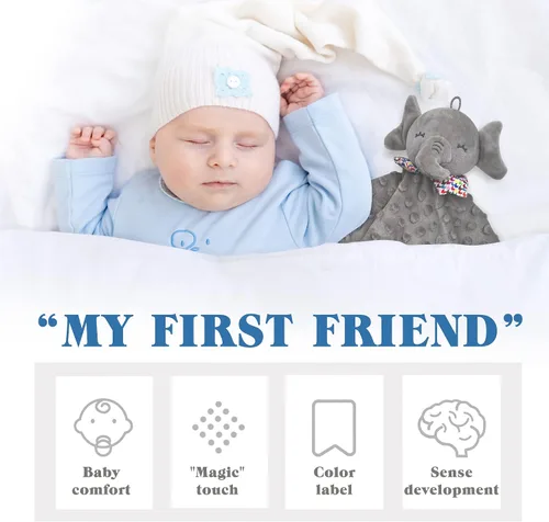 Miniatura 5 de Paquete de 2 mamelucos de elefante para bebés, mantas de seguridad suaves y cómodas para bebés, juego de regalos para bebés para niños y niñas