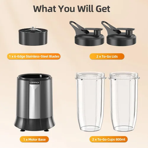 Miniatura 7 de Licuadora de batidos, licuadora personal de 1300W para batidos, licuados y extracciones de nutrientes con 2 botellas portátiles de 27oz libres