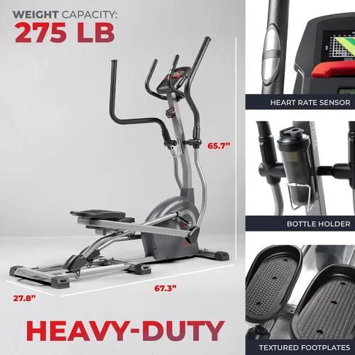 Miniatura 6 de Sunny Health & Fitness Cardio Climber Stepping Máquina de ejercicio elíptica para el hogar con 8 niveles de resistencia magnética, monitor