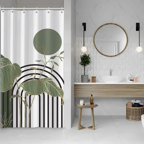 Miniatura 11 de Cortina de ducha abstracta bohemia para decoración de baño, moderna planta tropical, decoración botánica de hojas de palmera, decoración de baño