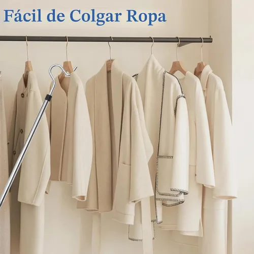 Miniatura 5 de Poste con Gancho para Ropa, Gancho Extensor para Colgar Ropa, Luces y Plantas, Extensible de 35" a 50", Hecho de Tubo de Acero Inoxidable con Mango