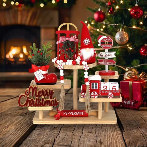 Miniatura 6 de Decoraciones Navideñas Juego de 8 Piezas de Decoración para Bandejas Escalonadas, Bonita Decoración Navideña de Mesa para Hogar Estante Repisa