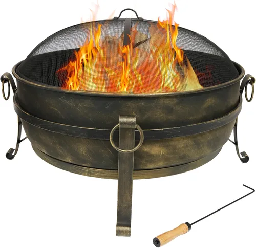 Sunnydaze - Fogata grande de 34 pulgadas para exteriores - Cuenco de fogata que quema leña para exteriores con pantalla contra chispas, atizador de
