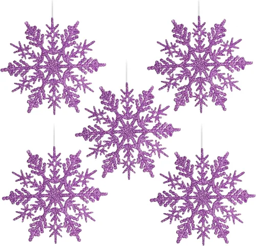 Miniatura 8 de Adornos de copos de nieve de plástico brillante de 4 pulgadas (30 unidades, champán)