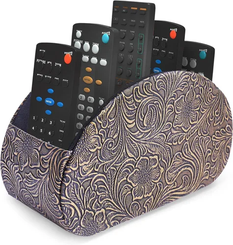 Miniatura 35 de QIELIZI Soporte para control remoto, organizador de escritorio de piel sintética con 5 compartimentos espaciosos para controles remotos de TV