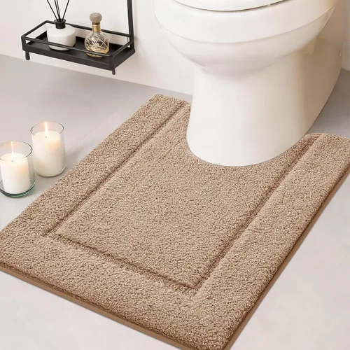 Miniatura 46 de Juego de alfombras de baño de 3 piezas de color blanco hueso, ultra suave, gruesa, esponjosa, microfibra absorbente, parte trasera antideslizante