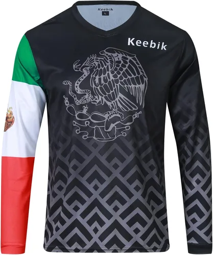 Keebik Camiseta de ciclismo para hombre, camiseta de MTB de manga larga, México Mountain Bike Motocicleta, Carreras, Ropa