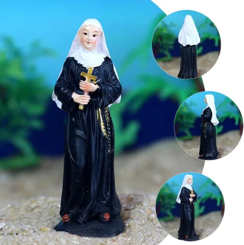 Miniatura 7 de Garneck Estatua de monja Virgen Figuras católicas Estatua de oración Mini escultura católica Figuras Virgen Desltop Escultura Escritorio Rosario