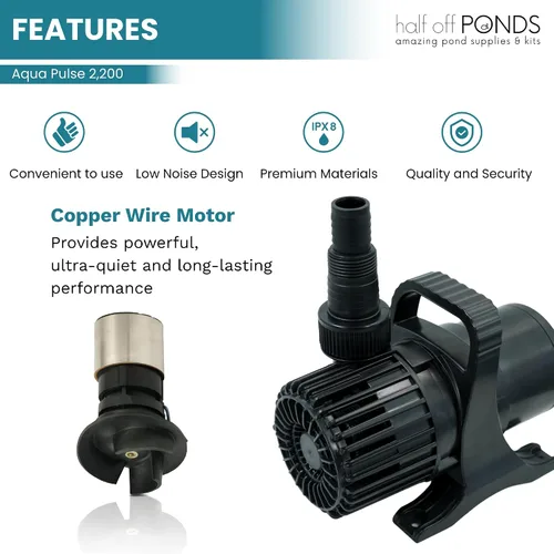 Miniatura 3 de HALF OFF PONDS - Bomba de agua sumergible, bomba de estanque de 2,200 GPH con cable de alimentación de 20 pies y altura máxima de 15 pies, bomba