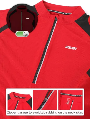 Miniatura 15 de ARSUXEO Camisetas de ciclismo de media cremallera para hombre Camisas de ciclismo de montaña de manga larga 6031