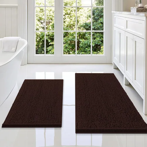 Miniatura 26 de Smiry Juego de 2 alfombras de baño, felpilla suave y absorbente, lavable a máquina, antideslizantes, para bañera, ducha y suelo