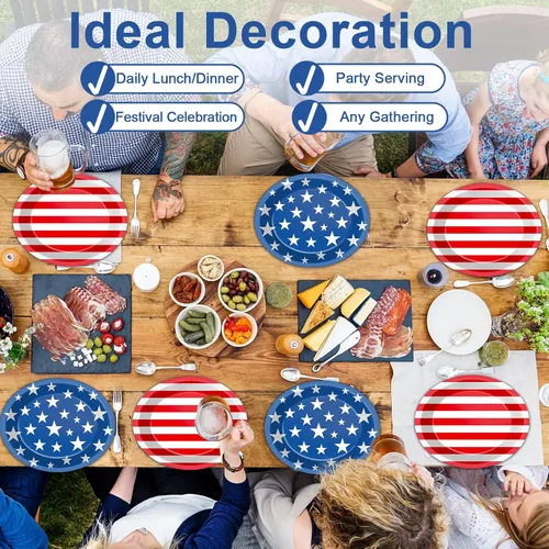 Miniatura 5 de Qyeahkj Juego de 50 platos de papel ovalados patrióticos grandes de 11 pulgadas, desechables, 4 de julio, bandera estadounidense, decoraciones