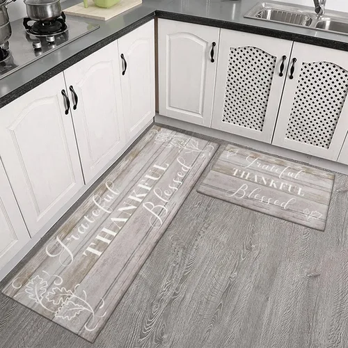 Miniatura 2 de Grateful Thankful Blessed - Juego de 2 alfombras de cocina antideslizantes beige y alfombrillas acolchadas cómodas para cocina, suelo de cocina