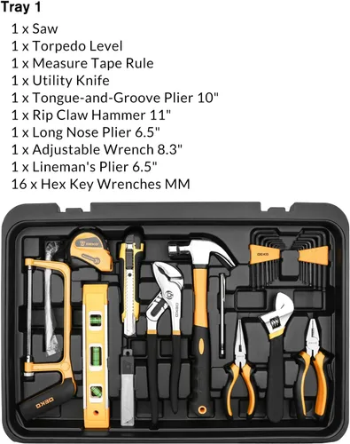 Miniatura 4 de DEKOPRO Kit de herramientas de 258 piezas con caja de herramientas rodante, llave de vaso y juego de herramientas manuales, caja mecánica, carrito