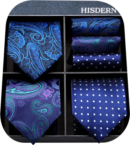 Miniatura 60 de HISDERN Juego de corbatas extralargas para hombre y pañuelo de bolsillo de 63 pulgadas, colección XL, caja de regalo, corbata, lote de 3