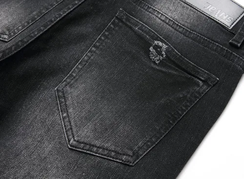 Miniatura 6 de XIMXIMMTIAN Jeans rectos de motociclista para hombre, desgastados, desgastados, ajustados, rectos