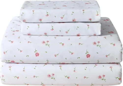 Miniatura 44 de Softan Sábanas de flores naranjas para cama de tamaño King, sábanas estampadas con estampado floral – Sábanas bajeras de microfibra suave