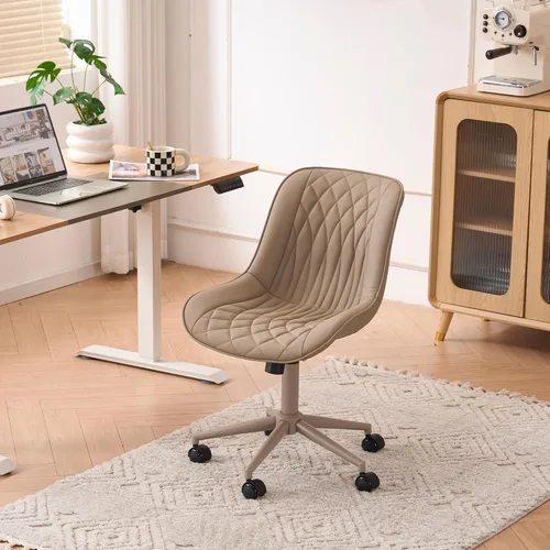 Miniatura 9 de YOUNIKE Silla de oficina ergonómica de piel sintética sin brazos, cómoda silla de escritorio con respaldo mecedor, bonita silla giratoria con Todos