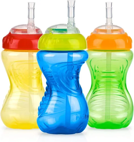 Miniatura 6 de Nuby Vaso antiderrames con popote flexible (paquete de 3) botellas de 10 onzas, vasos para sorber para niños pequeños de 12 meses en adelante, tazas