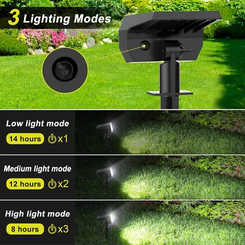 Miniatura 3 de Focos solares para exteriores, [paquete de 8/65 LED] 2 en 1, focos solares para paisajes, 3 modos de iluminación, luces solares para jardín, luces