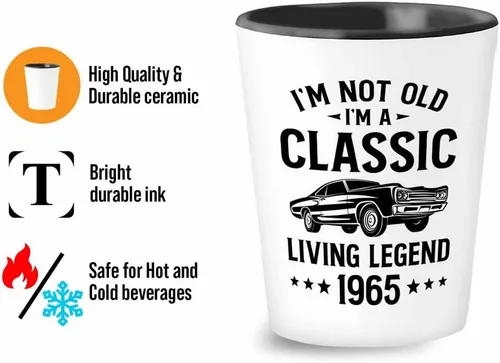 Miniatura 3 de Vaso de chupito para cumpleaños número 58, 1.5 onzas, leyenda de Livlng 1965, nacido en 1965, regalos de autos clásicos de la vieja escuela
