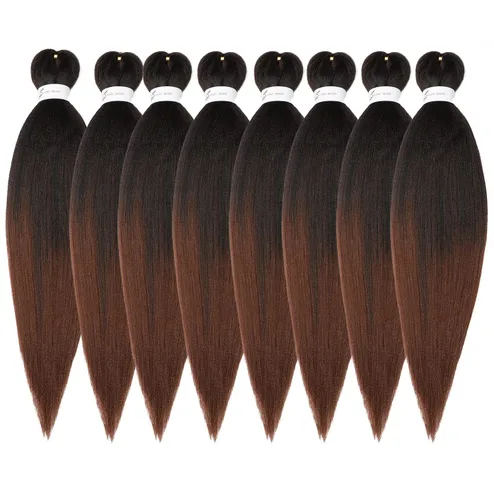 Miniatura 24 de Cabello trenzado preestirado de 24 pulgadas, 8 paquetes de extensiones de cabello sintético de fácil trenzado sintético profesional suave textura #1B
