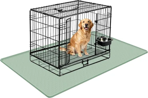Miniatura 15 de Tapete de silicona para cama de perro, 34 x 22 pulgadas, tapete para jaulas de perro, alfombrilla para perrera con borde elevado, lavable